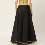 Women Black Solid Full Flare Double Lehenga Skirt