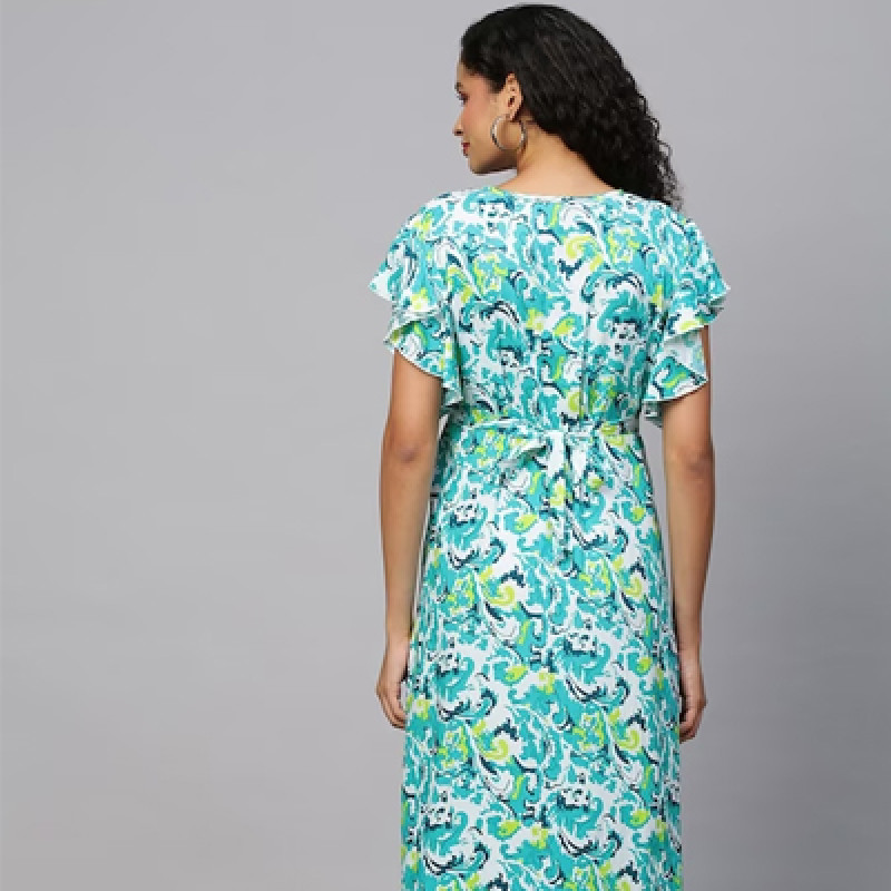 Green & White Ethnic Motifs Maternity Maxi Dress