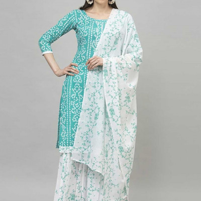 Blue and white Dress Material