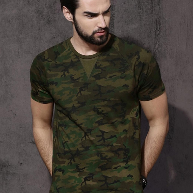 Men Olive Green Round Neck T-shirt