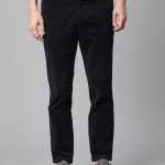 Men Navy Blue Mid Rise Trousers