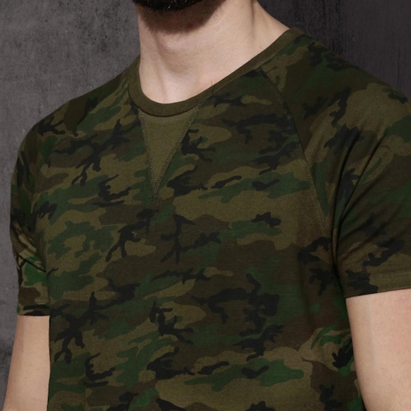 Men Olive Green Round Neck T-shirt