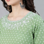 Women Green and White Ethnic Motifs Printed Anarkali Kurta