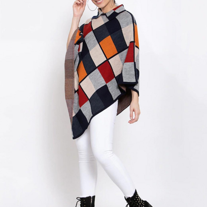 Women Beige & Grey Checked Shrug