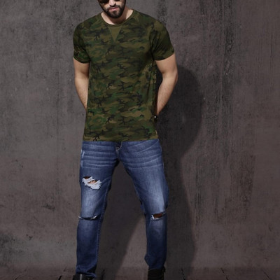 Men Olive Green Round Neck T-shirt