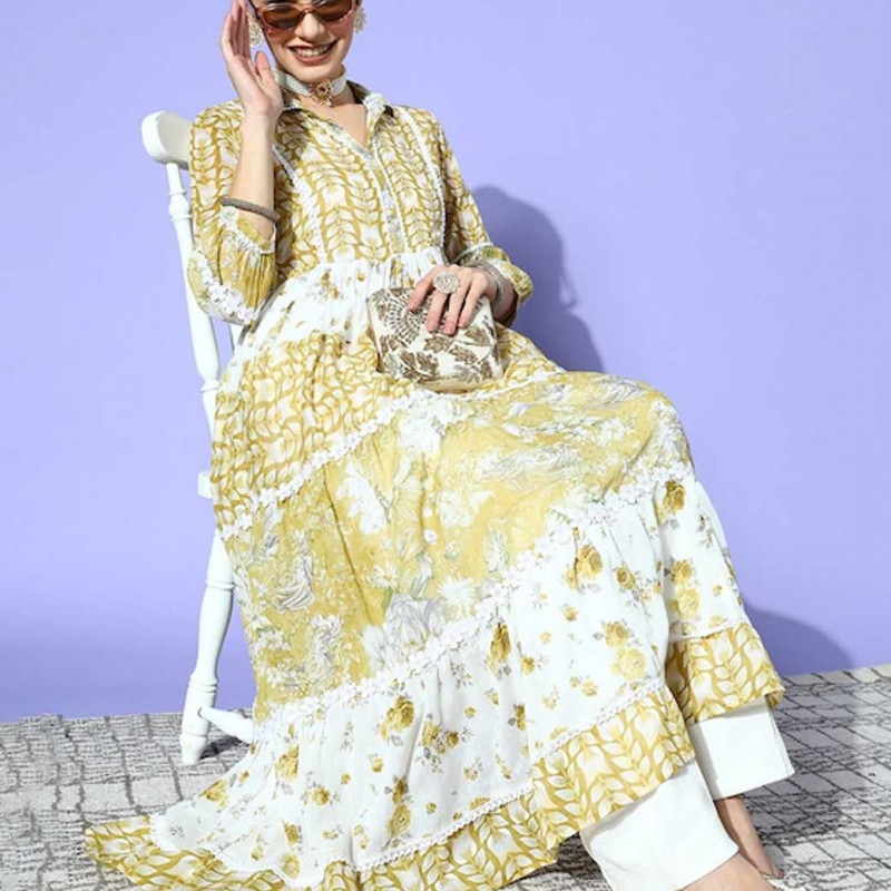 Women Elegant Olive Cotton Volume Kurta