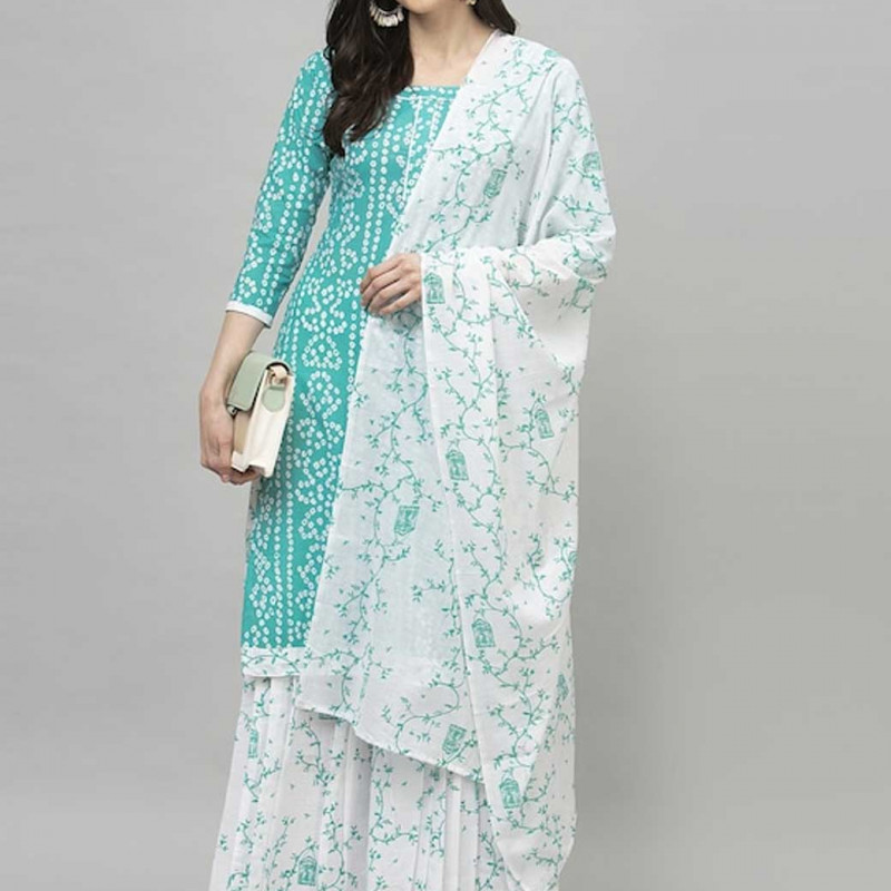 Blue and white Dress Material