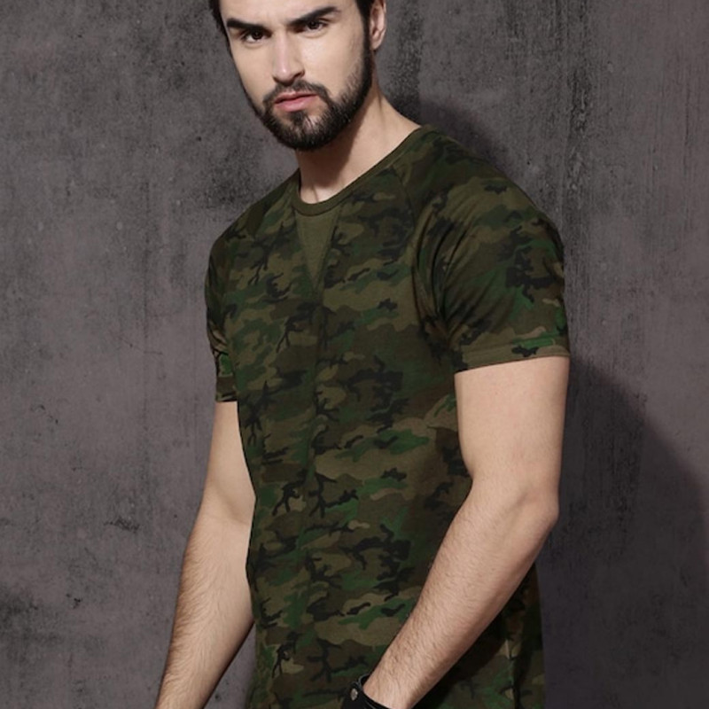 Men Olive Green Round Neck T-shirt