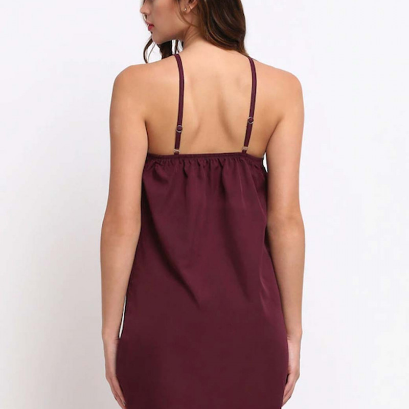 Burgundy & Pink Floral Printed Nightdress