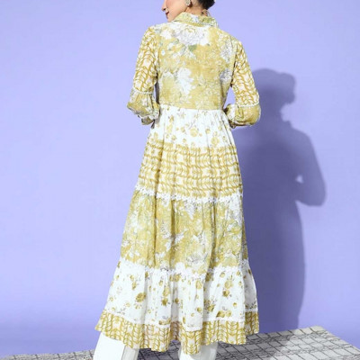 Women Elegant Olive Cotton Volume Kurta